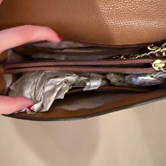 Michael Kors Gold chain Shoulder Mercer Bag Leather in Cognac Brown New - Picture 5 of 10